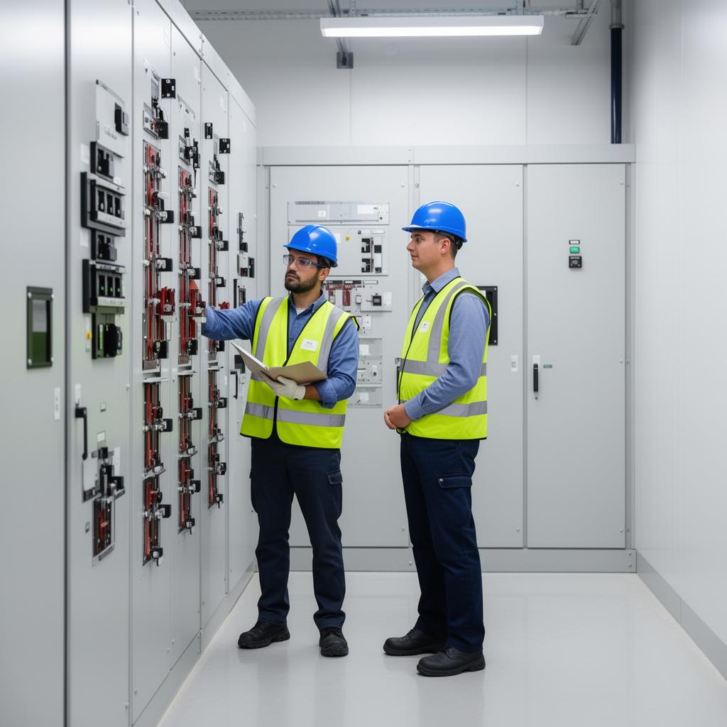 Commercial electrician working on an electrical panel